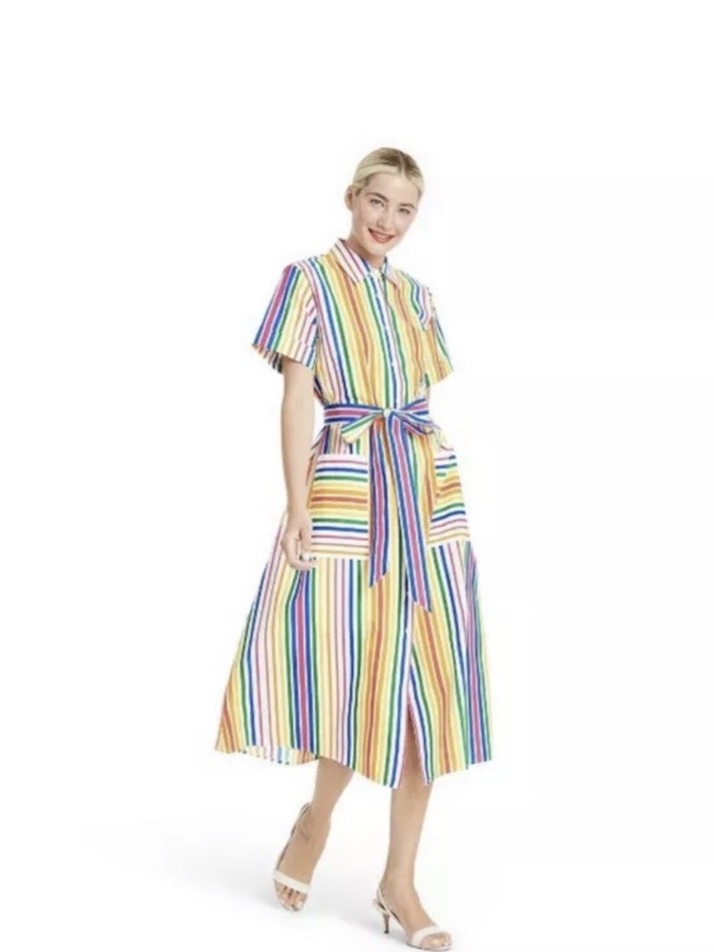 Christopher John Rogers for Target Rainbow Striped Short Sleeve Shirt Dress NWOT